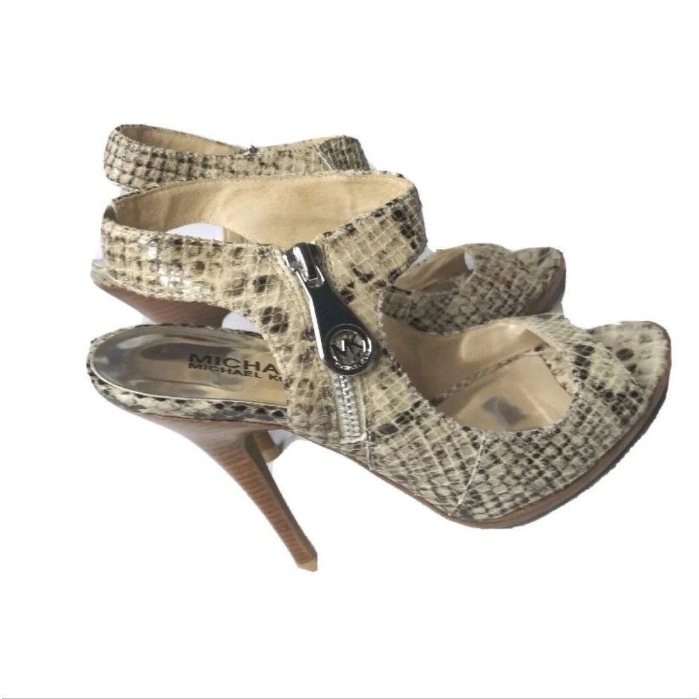 Michael Kors  Heels Womens Shoes Peeptoe Size 7 M Python Print Beige & Black